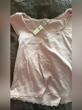 Anthropologie Maeve Blush Pink Ribbed Lace Trim Tank